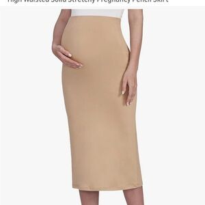 High-Waist Maternity Pencil Skirt in Tan